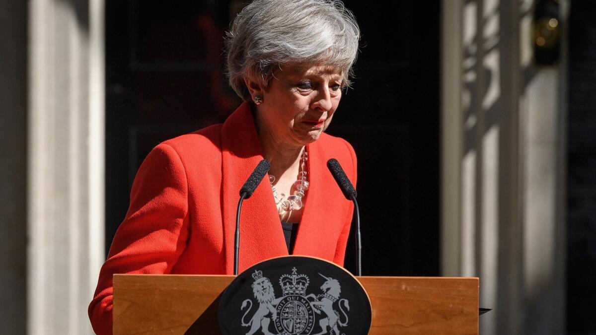 British Prime Minister Theresa May speaks May 24 outside 10 Downing Street in London.