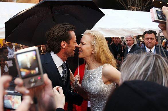 Hugh Jackman and Nicole Kidman greet each other on the red carpet for the world premiere of "Australia" at the Greater Union Cinema on George Street in Sydney, Australia.