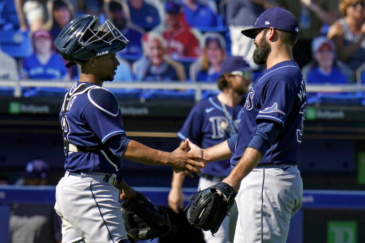 El catcher de los Rays de Tampa Bay Francisco Mejia 