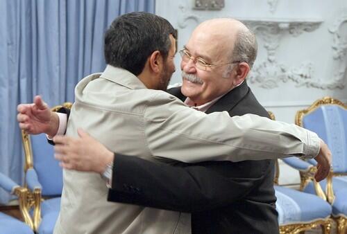 Mahmoud Ahmadinejad with Miguel dEscoto Brockmann