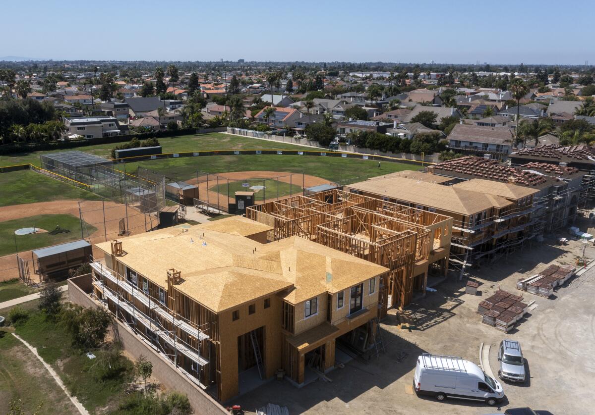 A 2021 photo of new home construction in Huntington Beach.