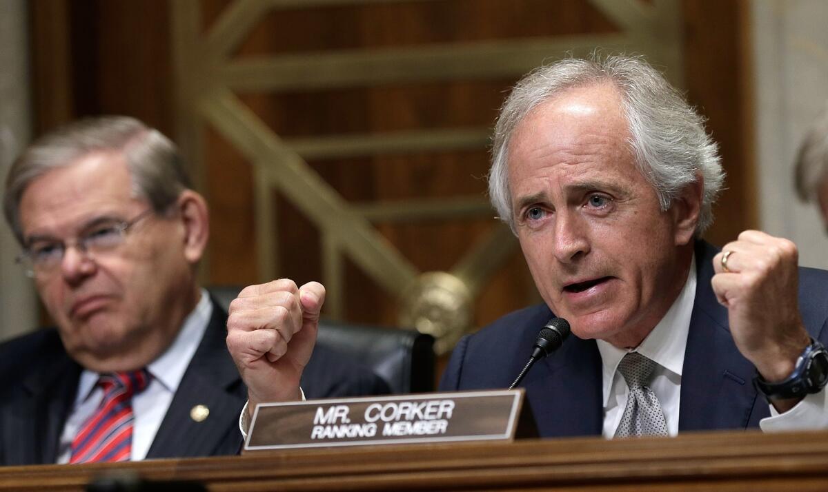 Sen. Bob Corker (R-Tenn.) questions U.S. Ambassador to Syria Robert Ford during the envoy's appearance before the Senate Foreign Relations Committee in Washington on Thursday.