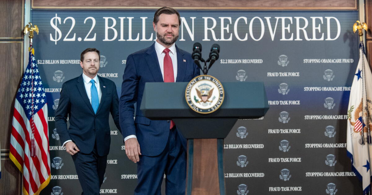 Photo: latimes.com Vice President JD Vance arrives for a news conference, followed by Federal Trade Commission (FTC) Chairman Andrew Ferguson