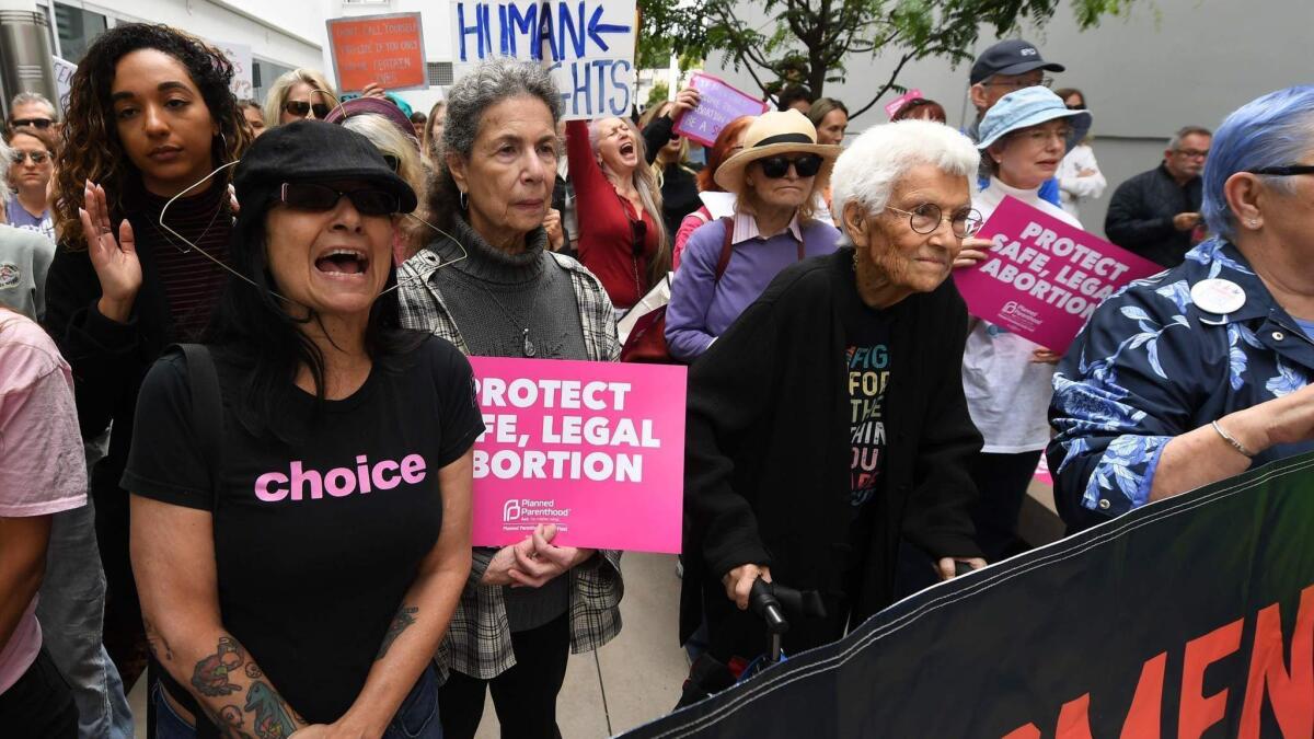Abortion rights advocates rally in West Hollywood on Tuesday.