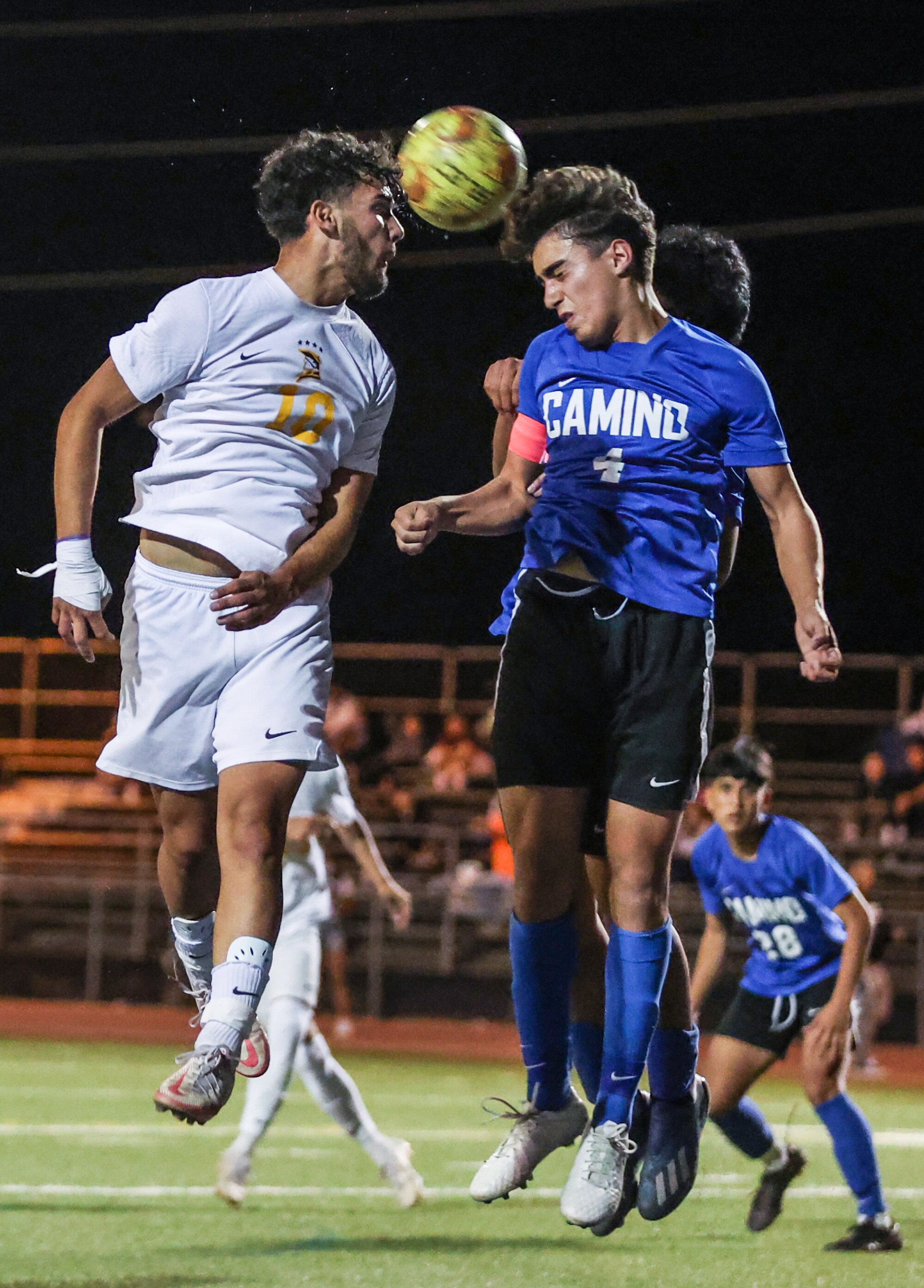 City soccer rivalry: Birmingham's and ECR's ongoing battle 16 Birmingham forward Isaac Ortega and El Camino Real defenseman Jose Arias have a mid-air battle for control of the ball.