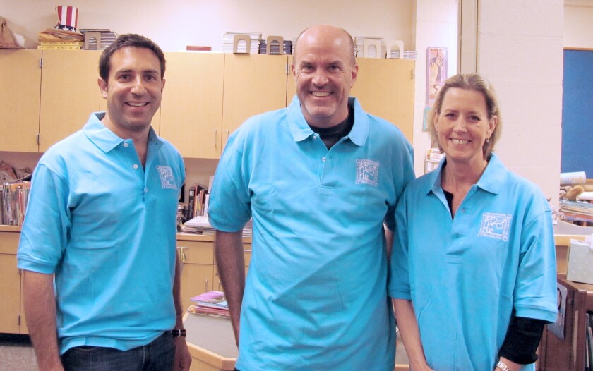 2020 Golden Apple awardee Josh Epstein, left, is shown in this file photo with Bill Nagel and Kelly Chamberlain as the La Cañada Flintridge Educational Foundation geared up for a series of back-to-school night presentations. Epstein, the parent of three, is being honored for his volunteer contributions to the La Cañada Unified School District. He and his wife, Beth, are the parents of three students in the LCUSD.