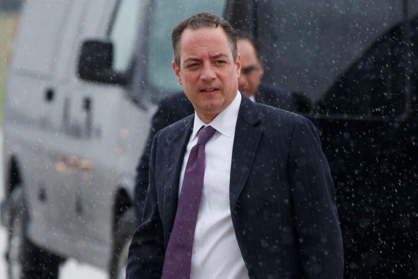 White House Chief of Staff Reince Priebus walks to boards Air Force One at Andrews Air Force Base, Md., Friday, July 28, 2017, to travel with President Donald Trump to Brentwood, N.Y. for a speech to law enforcement officials on the gang MS-13. (AP Photo/Evan Vucci)