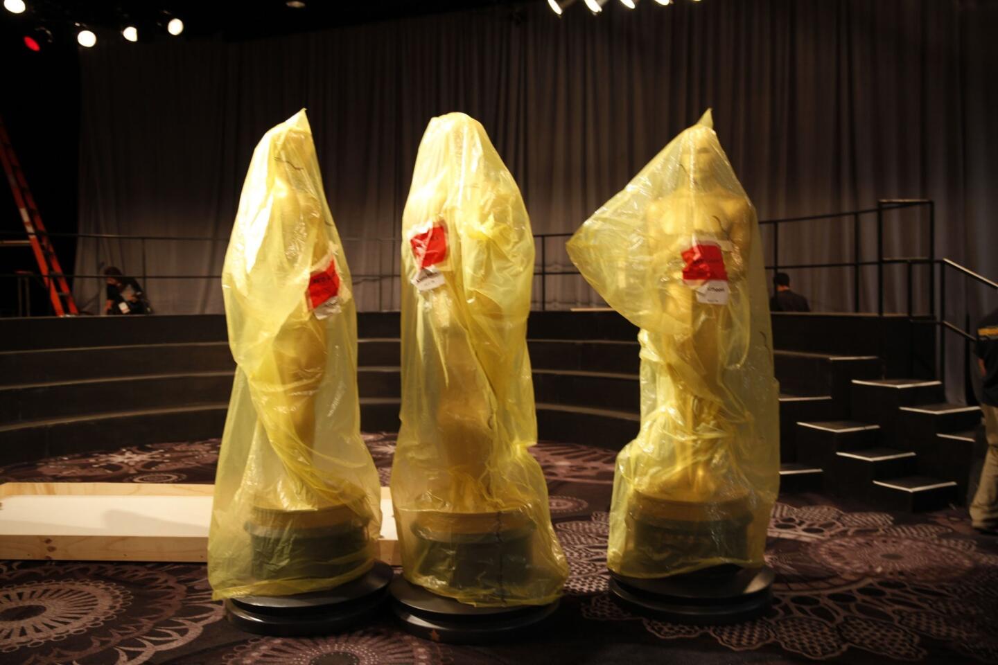 It's a wrap for the giant Oscar statuettes at the nominee luncheon at the Beverly Hilton.
