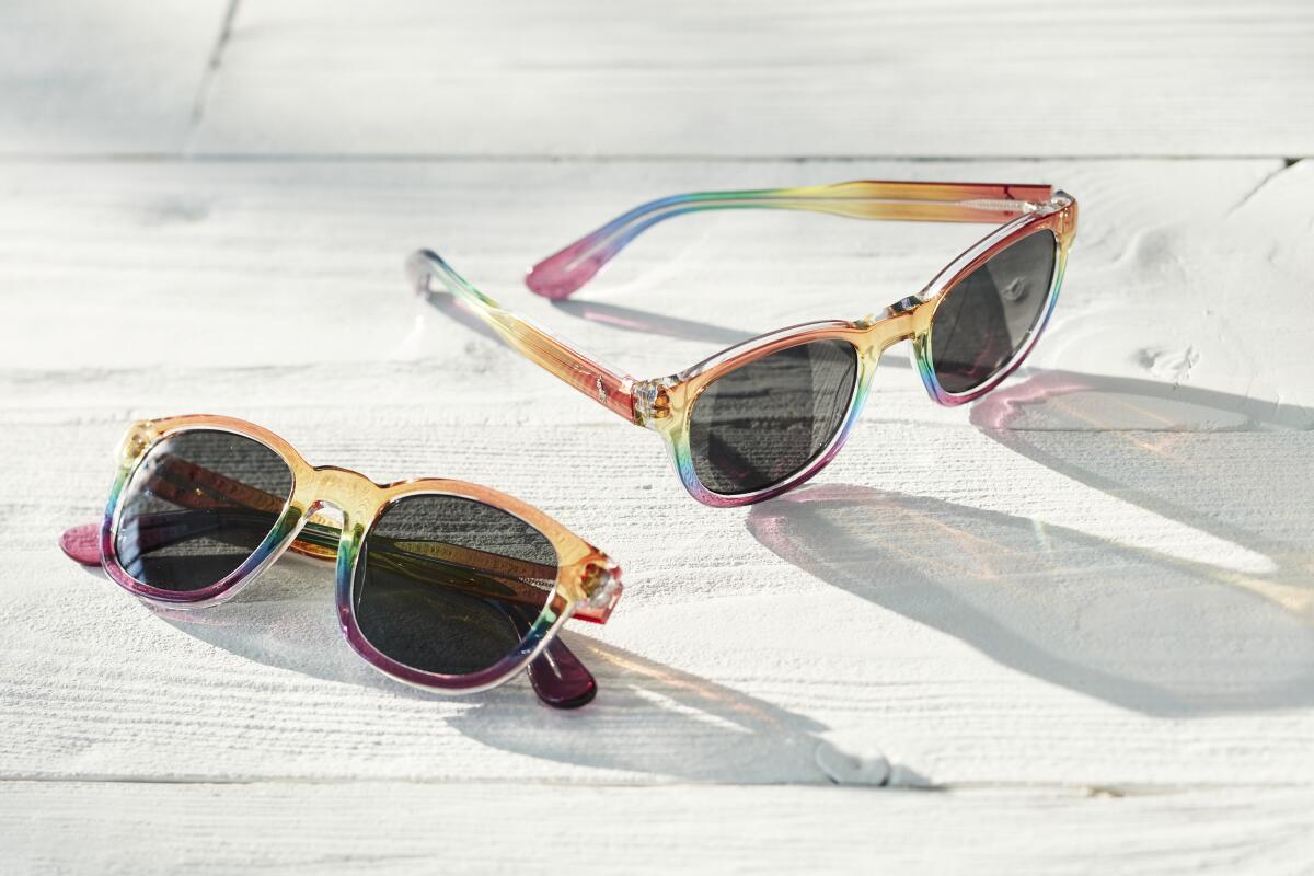 Photograph of rainbow-hued sunglasses.