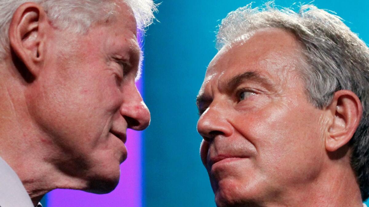 Former U.S. President Bill Clinton, left, and former Prime Minister of the United Kingdom Tony Blair in New York on Sept. 22, 2010.