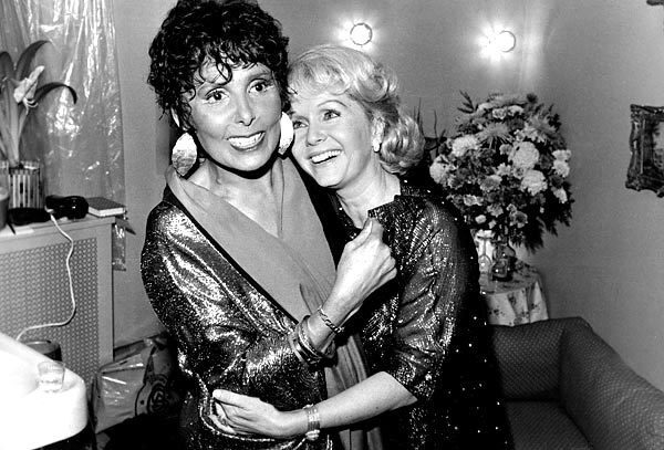 Actress Debbie Reynolds, right, congratulates Horne backstage at New York's Nederlander Theatre after seeing "Lena Horne: The Lady and Her Music."