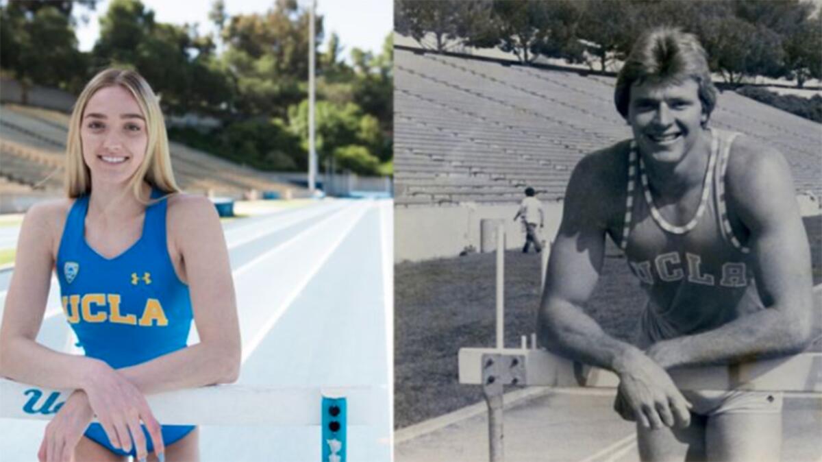 UCLA 400-meter runner Shae Anderson, left, and her father, Mark Anderson, during his days as a decathlete at UCLA.
