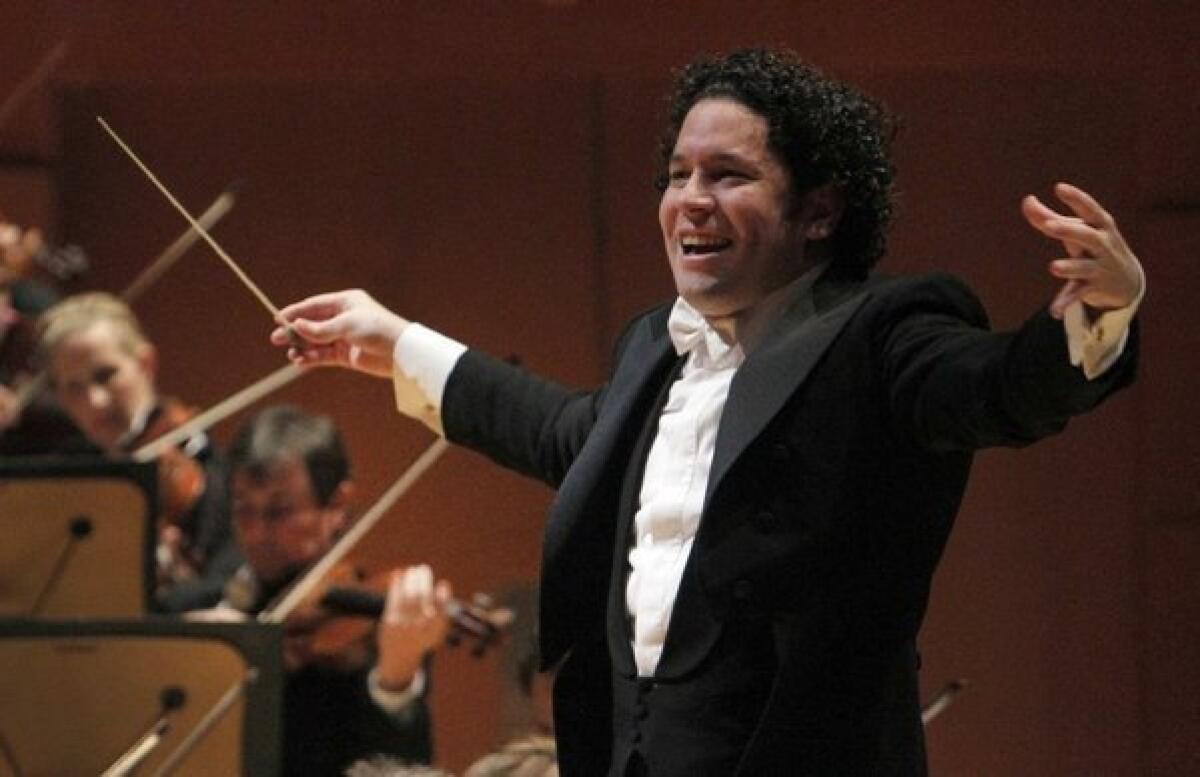 Gustavo Dudamel conducting the Los Angeles Philharmonic in October at Walt Disney Concert Hall. Dudamel has been named musician of the year by the online publication Musical America.