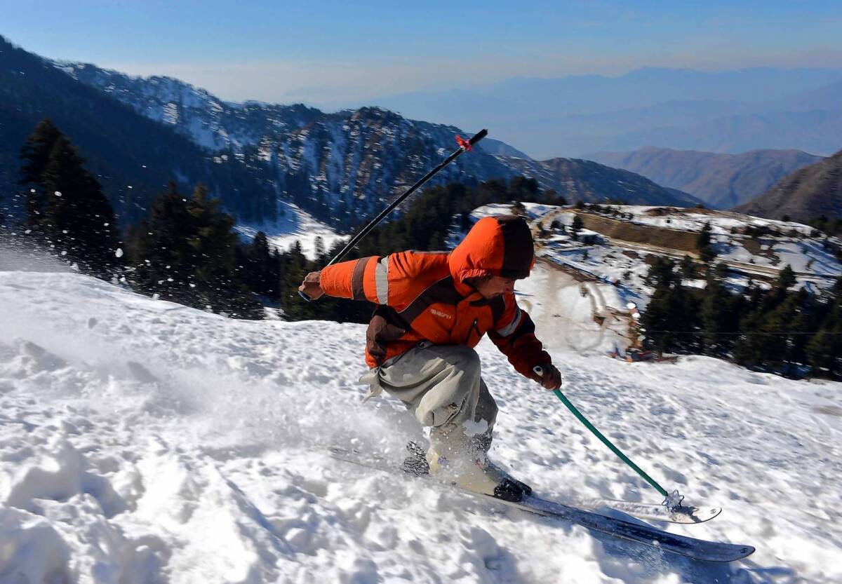 A skier heads down a slope at the Malam Jabba resort in Pakistan's Swat Valley.