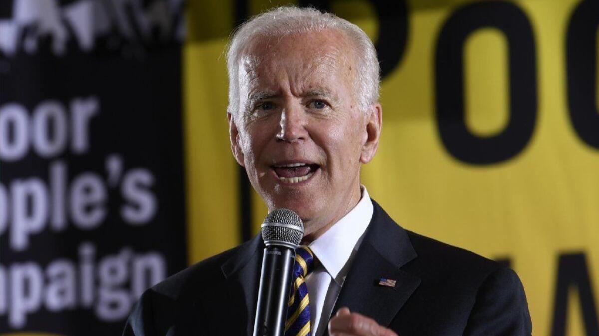 Former Vice President Joe Biden speaks at the Poor People’s Moral Action Congress forum for presidential candidates in Washington on Monday.