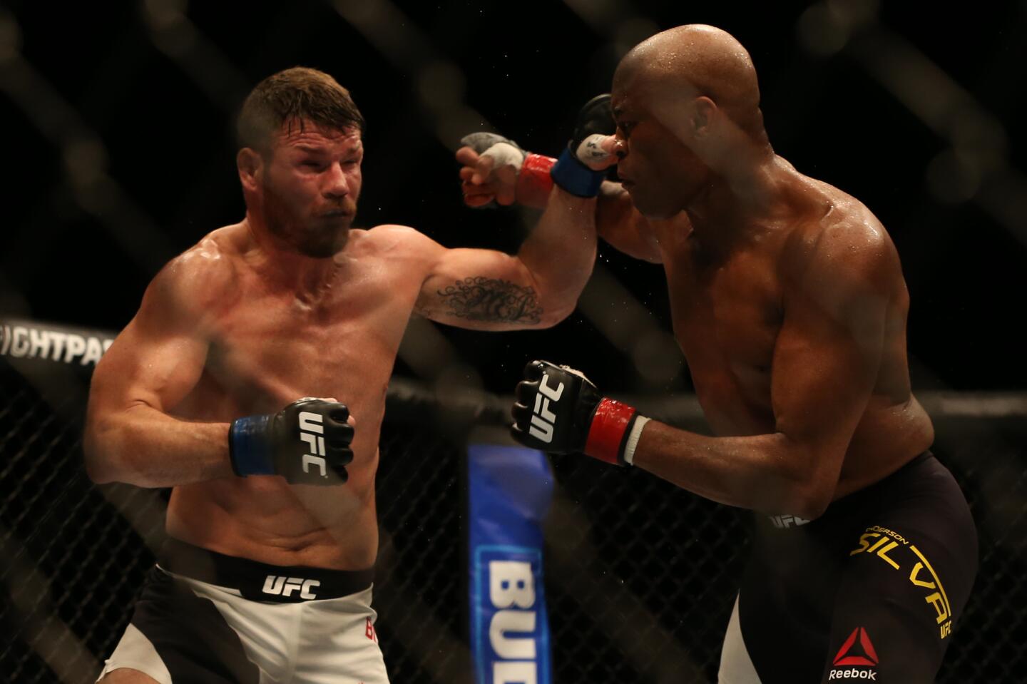 Brazil's Anderson Silva (R) and Great Britain's Michael Bisping (L) in action.