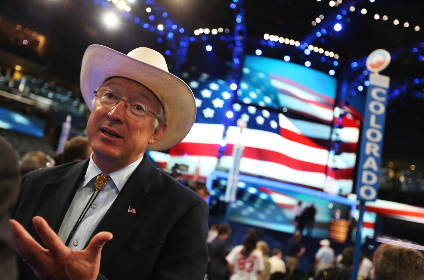 Interior Secretary Ken Salazar walks on the floor prior to the start of day one of the Democratic National Convention in Charlotte, N.C.