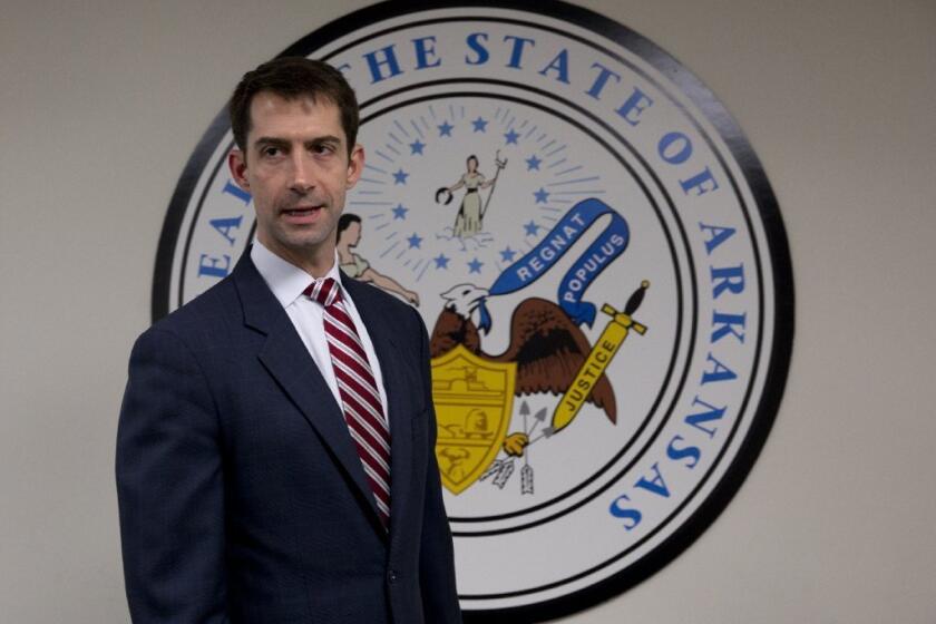 Sen. Tom Cotton (R-Ark.), seen in his Capitol Hill office on March 11, has been leading the effort to torpedo a nuclear agreement with Iran.