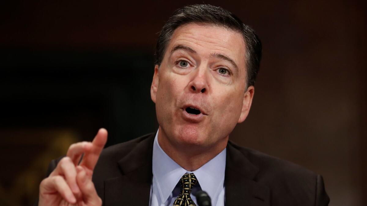 Then-FBI Director James Comey testifies on Capitol Hill in Washington on May 3.