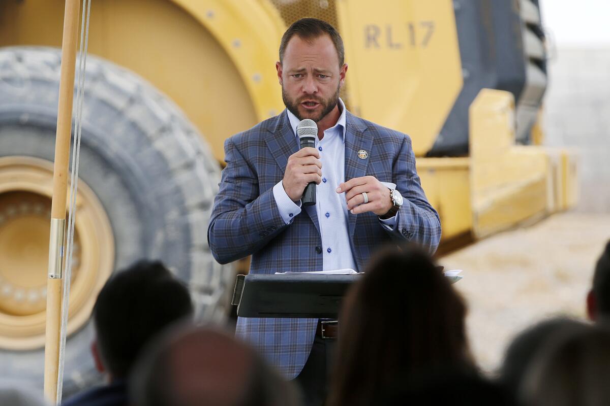 Mayor Austin Lumbard speaks during the groundbreaking event for House of Ruth in Tustin.