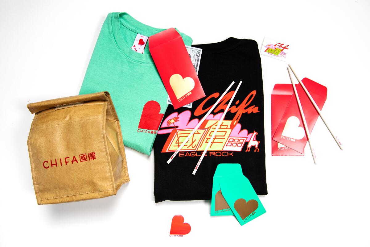 Chifa branded merchandise includes T-shirts and a cooler bag.