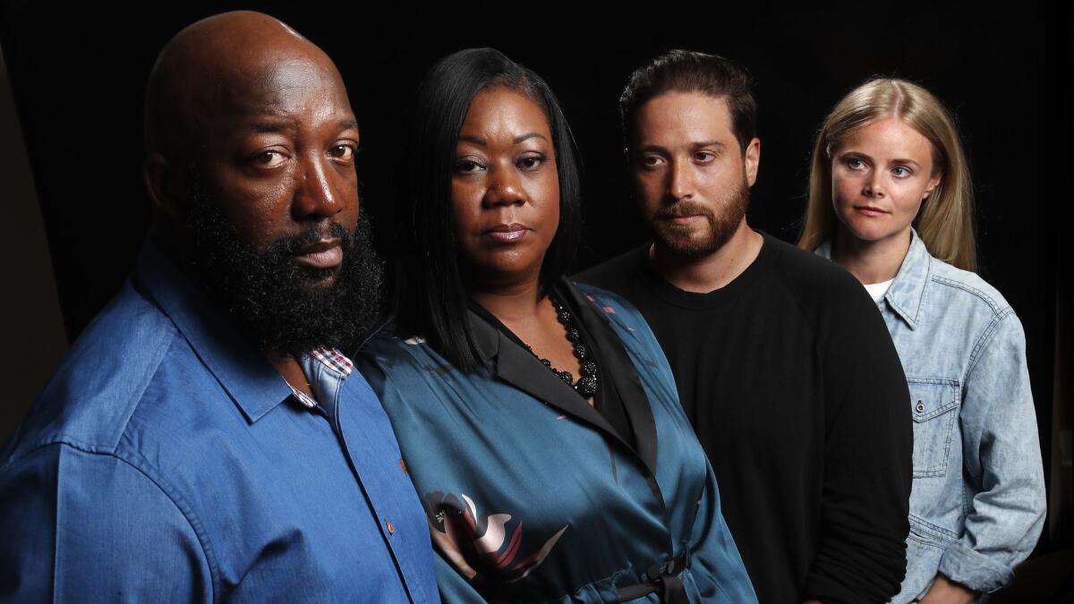 Trayvon Martin's parents, Tracy Martin and Sybrina Fulton, with Jenner Furst and Julia Willoughby Nason, directors of Paramount Network's upcoming docuseries, "Rest in Power: The Trayvon Martin Story" at the Viceroy L' Ermitage hotel in Beverly Hills on July 26, 2018.