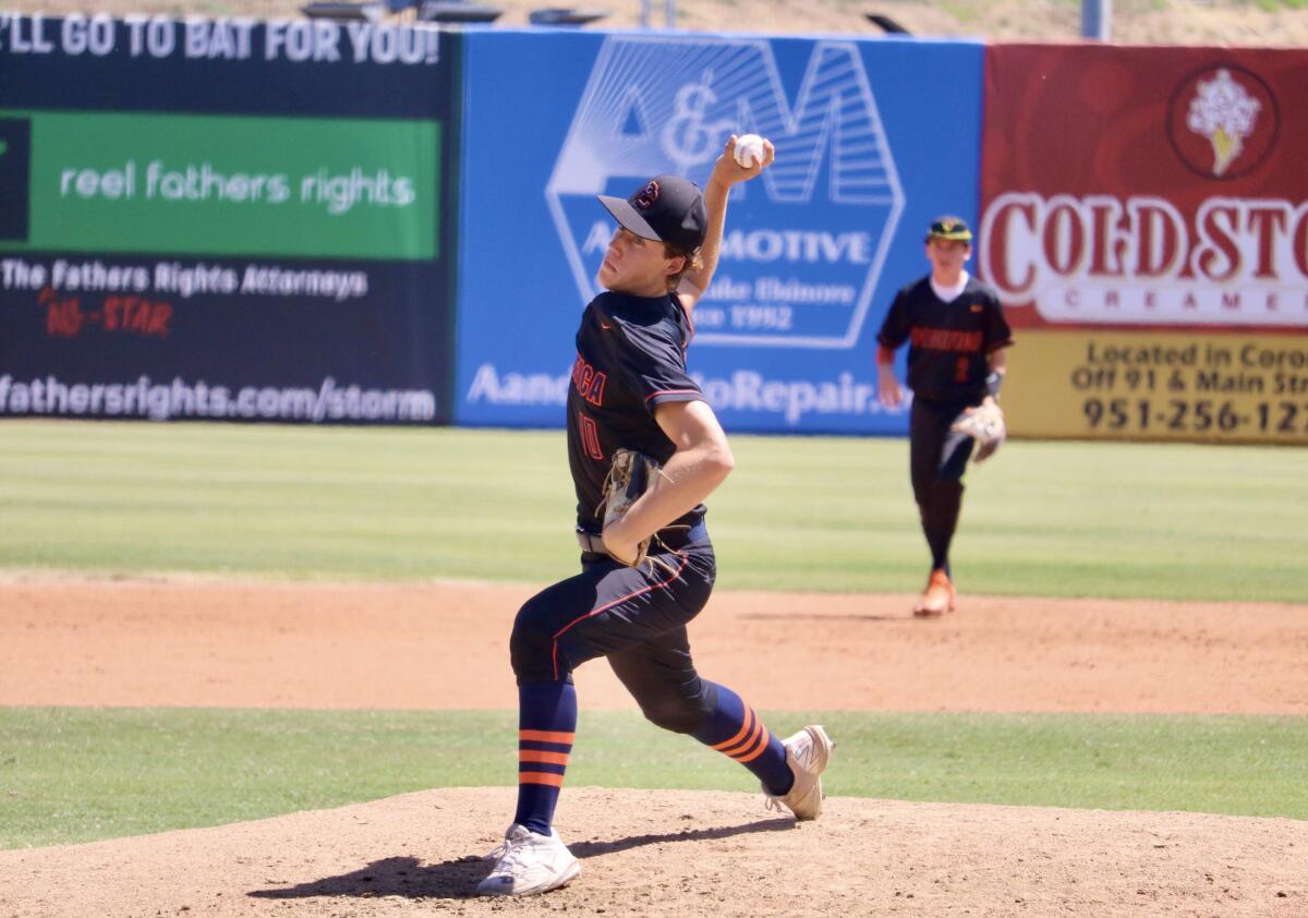 Pacifica Christian Orange County pitcher John Coopman throws to the plate in Saturday's  championship game in Lake Elsinore.