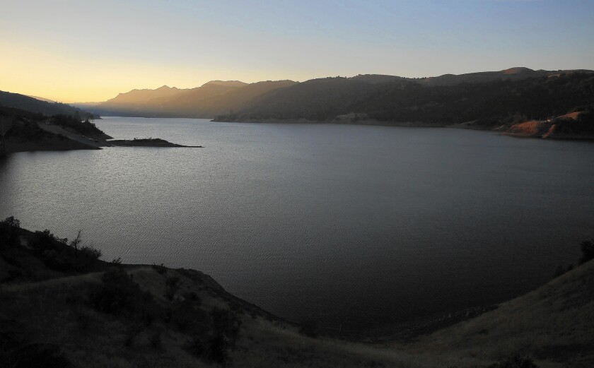 The sun sets on Lake Sonoma, west of Healdsburg in Sonoma County, where the public water system relies only on rainwater.