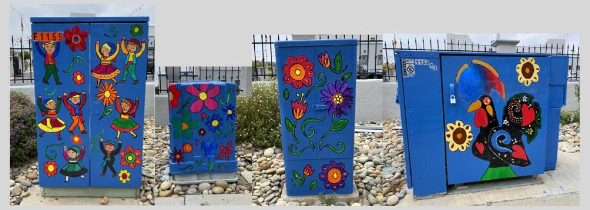 Utility boxes near the United Portuguese SES Hall in Point Loma sport their artistic new look.