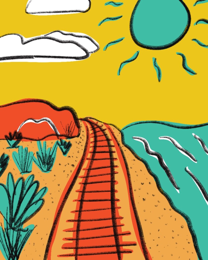 Try This Valentine's Day Road Trip In The California Desert - Los Angeles Times 6 Illustration of a train along a coastline