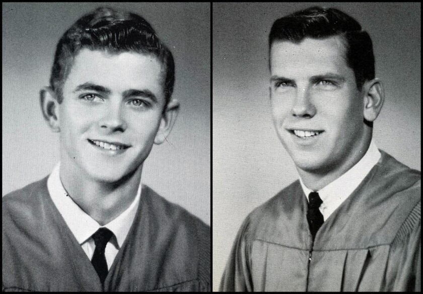 Rick Dempsey, left, and Jim Loll in 1967 Crespi High yearbook photos. The two boyhood friends and teammates were drafted by the pros at just 17. Loll was supposed to be the greater prospect.