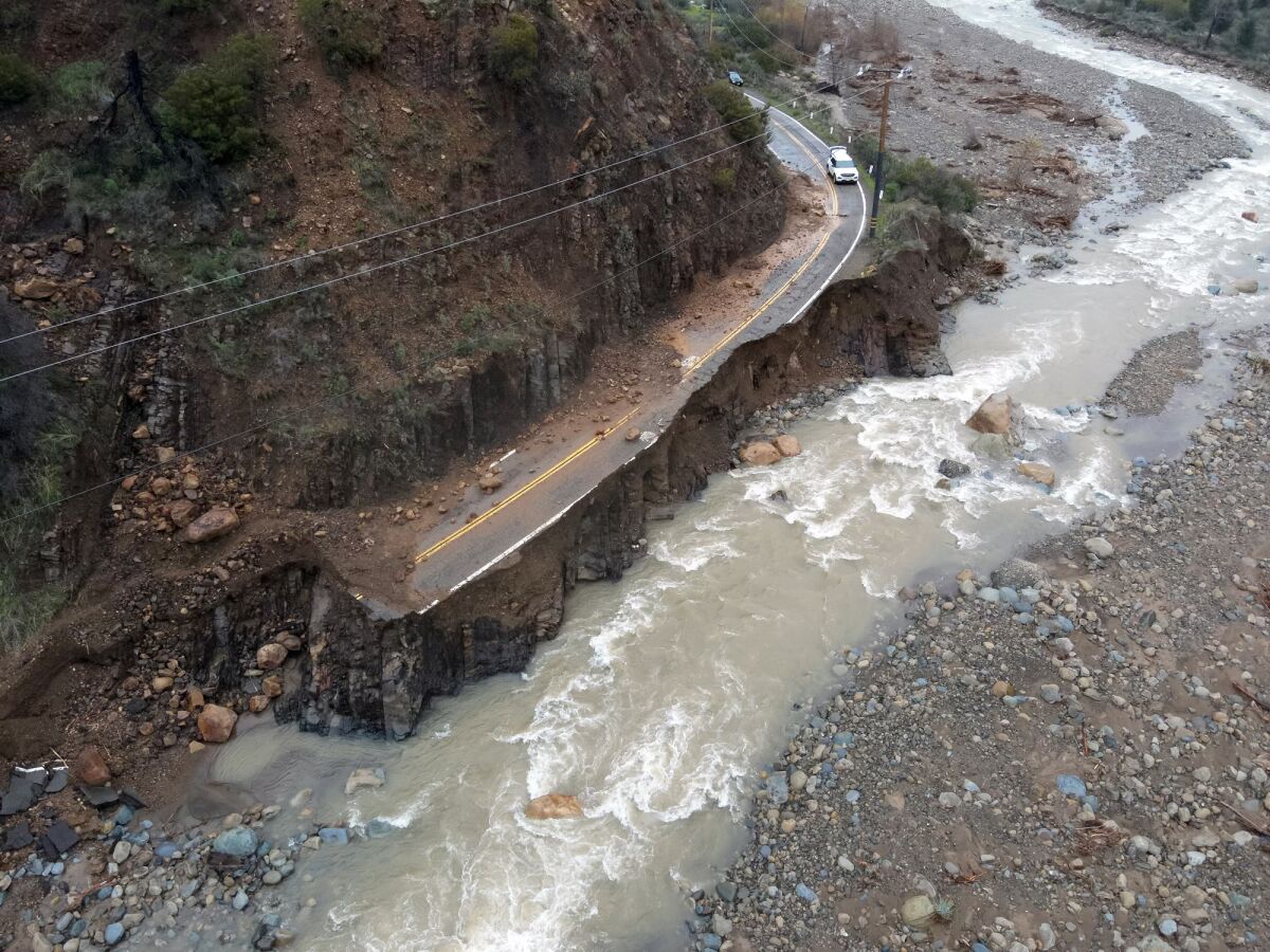 Part of a single access road into Matilija Canyon collapsed, leaving residents unable to evacuate on their own.