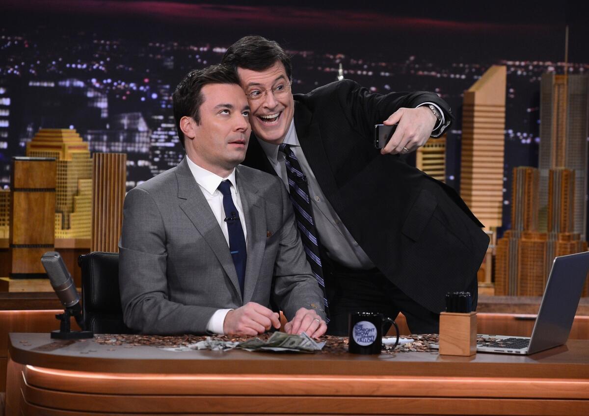 Stephen Colbert visits "The Tonight Show Starring Jimmy Fallon."