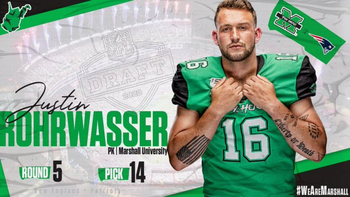 Former Marshall kicker Justin Rohrwasser was selected by the New England Patriots in the fifth round of the NFL draft.