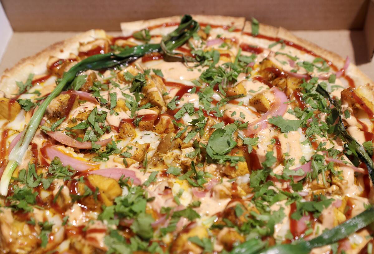 The chipotle BBQ chicken pizza at the new Chicas Tacos location in Rodeo 39 center in Stanton.