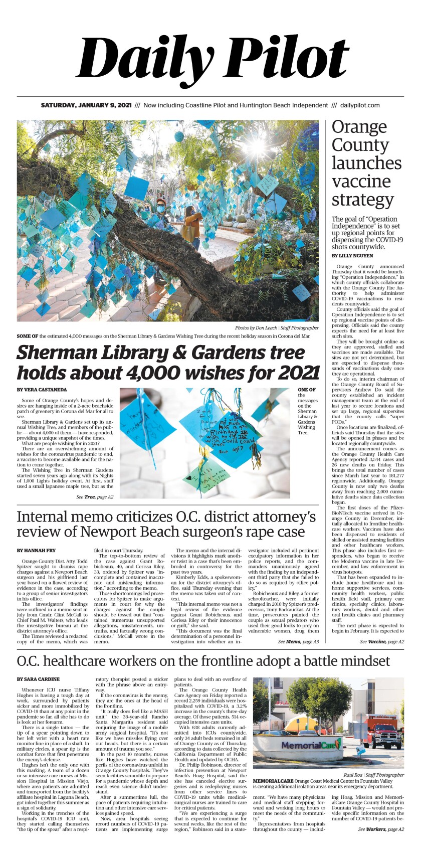 Front page of Saturday's Daily Pilot.