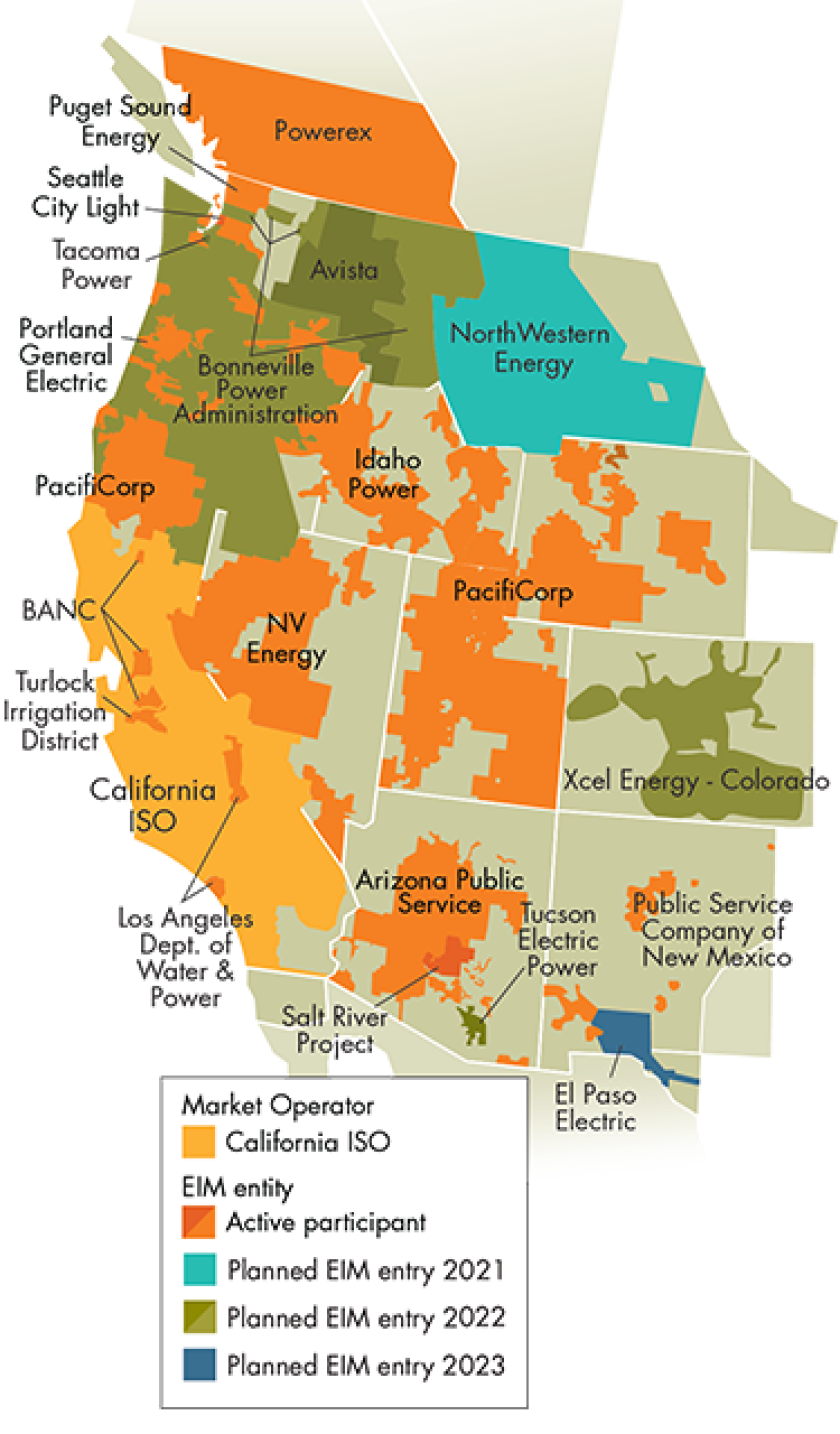 Map showing Western EIM participants and pending participants.