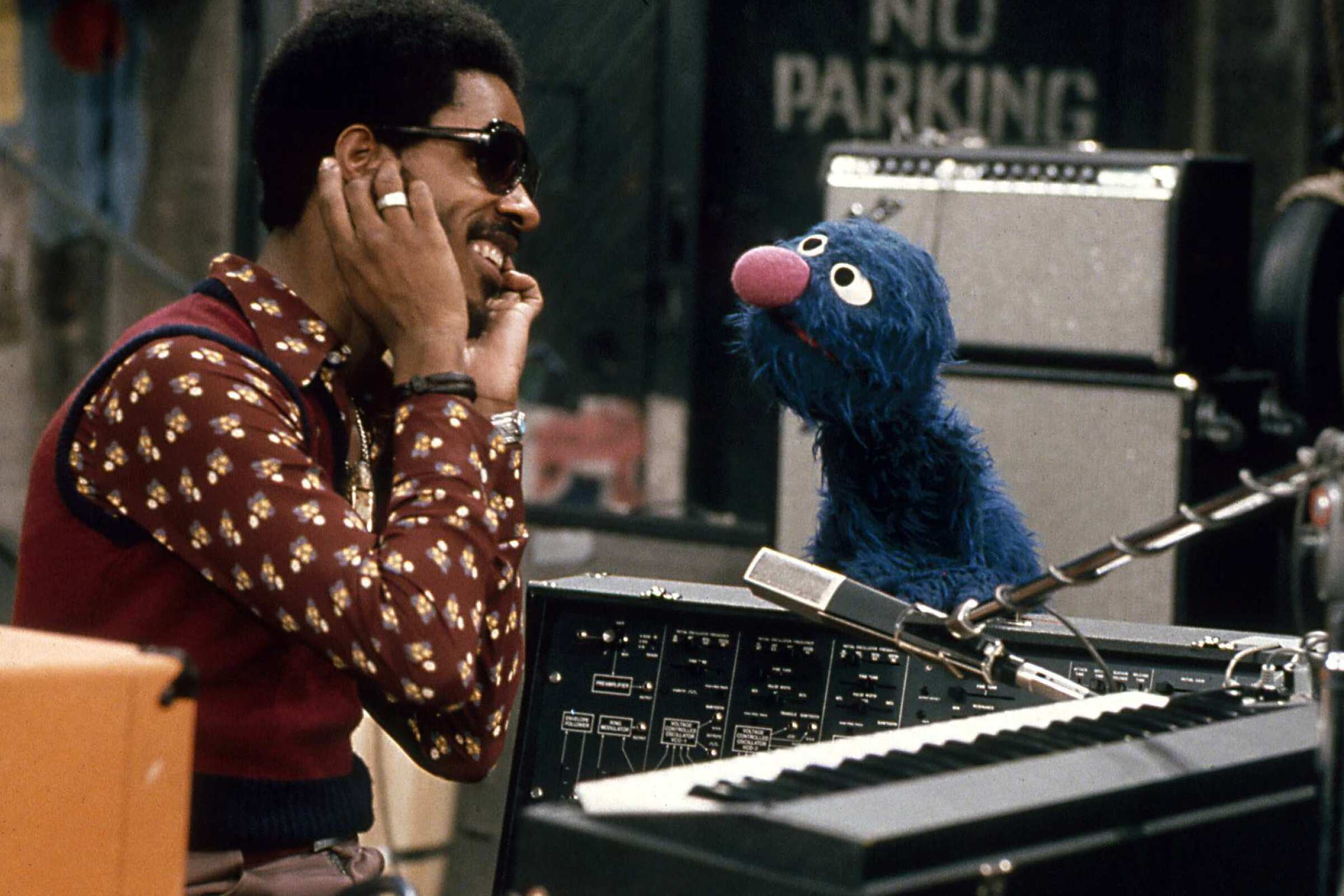 Stevie Wonder and Grover on "Sesame Street."
