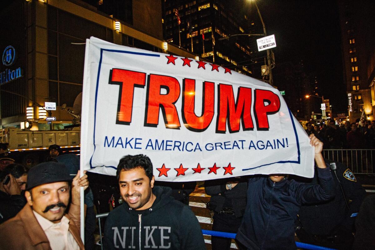 Supporters of Donald Trump cheer in New York City on Nov. 8 as the Republican was elected the 45th president of the United States.