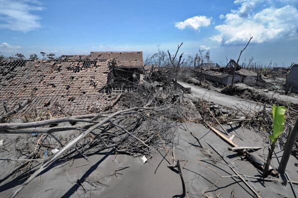 A village destroyed by ash from the eruption