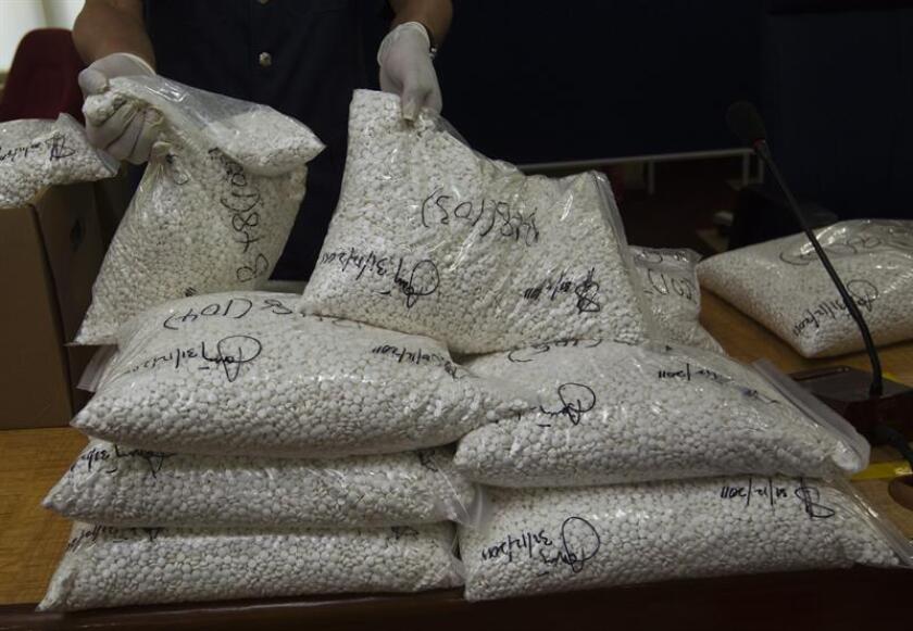 American authories show seized Methamphetamine drugs, during a media conference. EFE/EPA/File