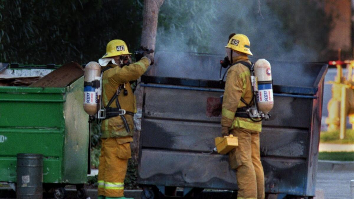 Live look as 2017 draws to a close -- just kidding; firefighters investigate a trash fire in Simi Valley.