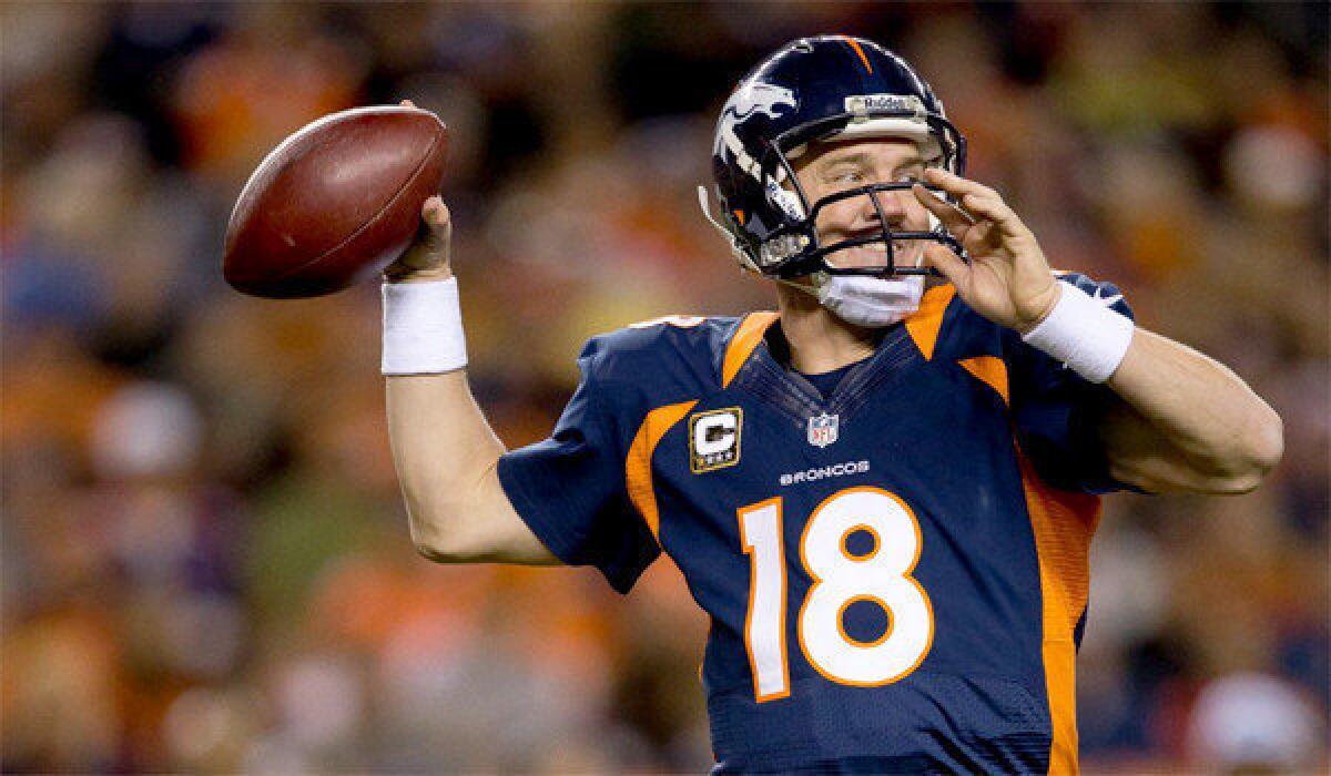 Broncos quarterback Peyton Manning led the NFL this season with a 68.6 completion percentage, was second with a 105.8 passer rating, third with 37 passing touchdowns and sixth with 4,659 passing yards..