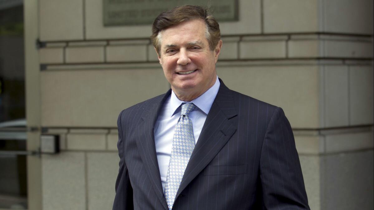 Paul Manafort, President Trump's former campaign chairman, shown in 2018. Federal prosecutors have charged banker Stephen M. Calk, with trying to buy himself a role in the Trump administration by making risky loans Manafort.