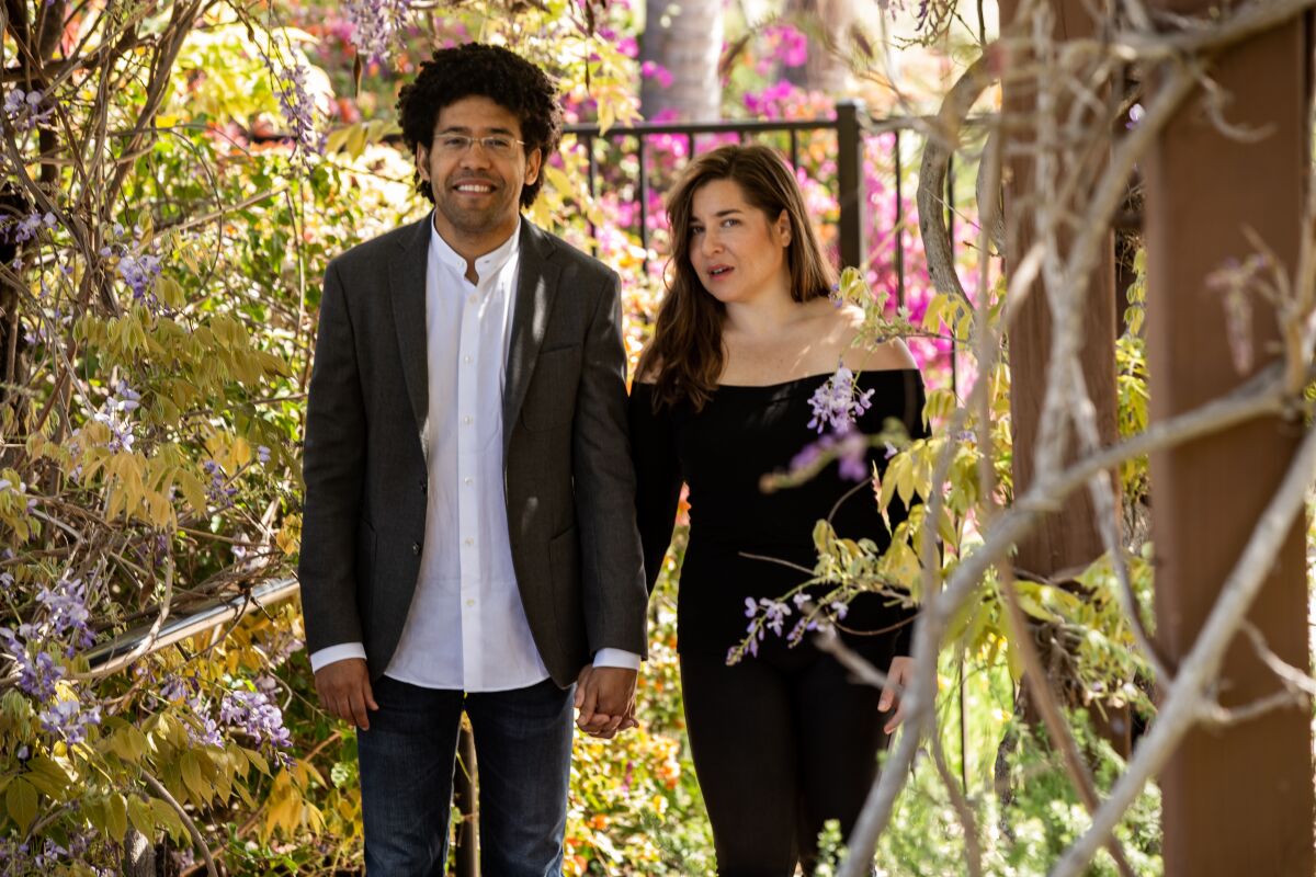 Rafael Payare and Alisa Weilerstein | San Diego, CA, USA April 3, 2020 | Jarrod Valliere (San Diego Union-Tribune 2020)