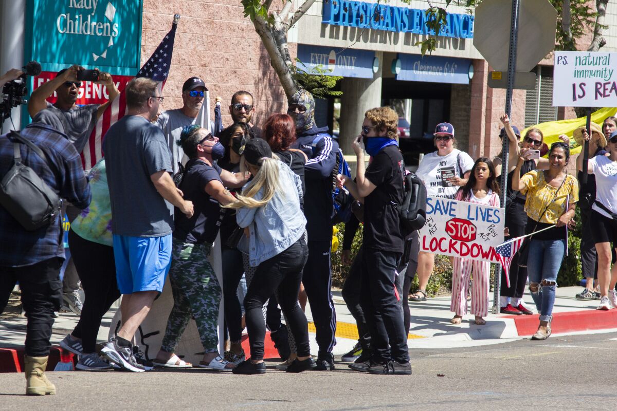  Protestors and supporters of vaccine mandates clashed at Rady's Children's Hospital in San Diego, CA. in August.