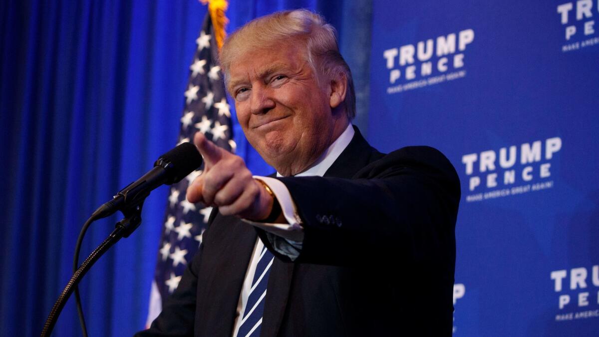 Republican presidential candidate Donald Trump speaks about healthcare, Tuesday, Nov. 1, 2016, in King of Prussia, Pa. (AP Photo/ Evan Vucci)