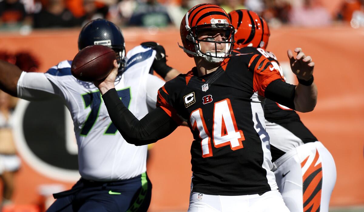 Cincinnati Bengals quarterback Andy Dalton throws during a game against the Seattle Seahawks on Sunday.