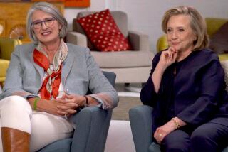 Louise Penny, left, seated next to Hillary Rodham Clinton on "CBS News Sunday Morning" on CBS.