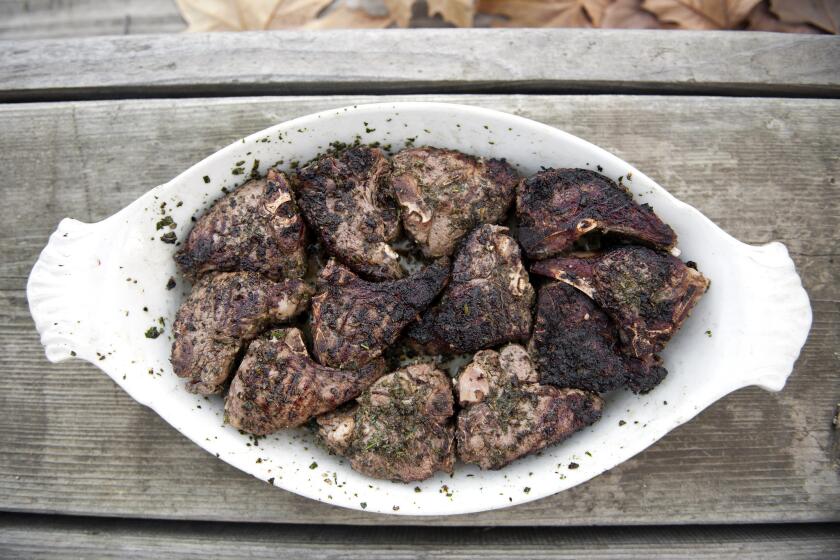 Lamb chops just out of the oven at Windrose Farm.